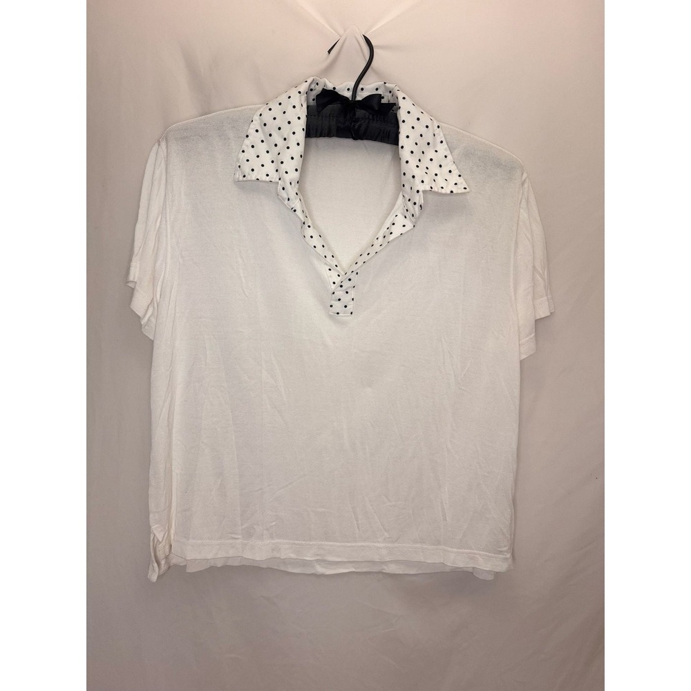 R.E.D. Valentino - Polka Dot Contrast Collar Top - White - M - Womens